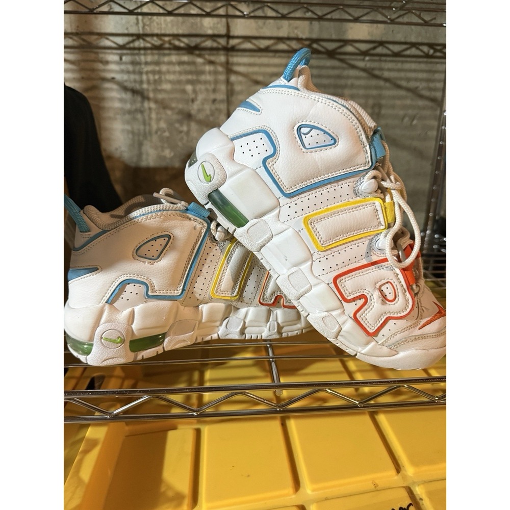 Nike Air More Uptempo BP White/Baltic Blue-Opti Yellow Shoes‎ Size 5Y FJ4625-100